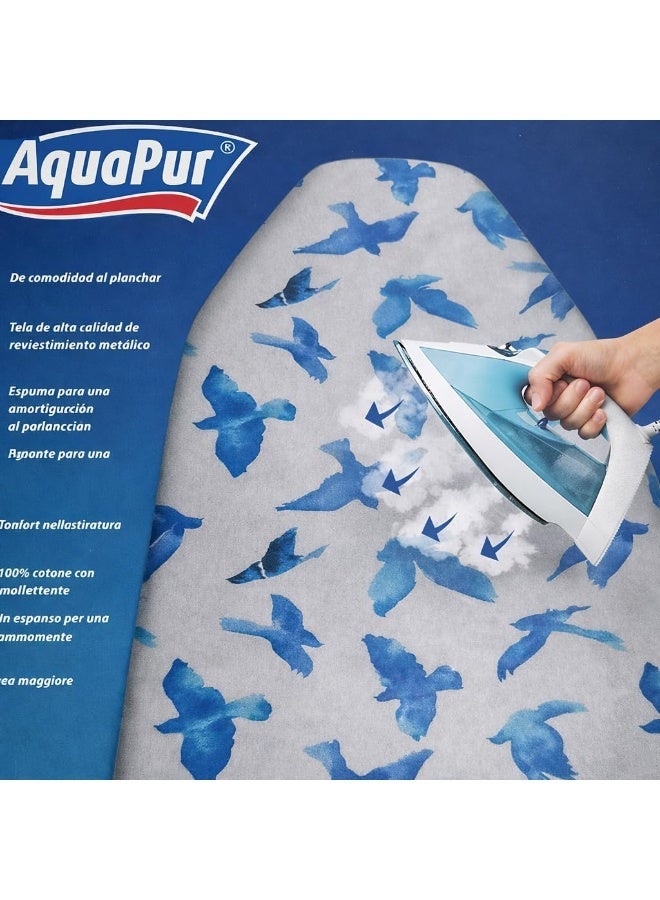 غطاء طاولة حديد مقاوم للحرارة من مادة فاخرة سهلة التركيب سطح نظيف يناسب طاولة الكي مقاس 120 × 38 سم متعدد الالوان تصميم مخطط للاستخدام المنزلي والغسيل، كتان ثقيل (ابيض وازرق) - Image 3